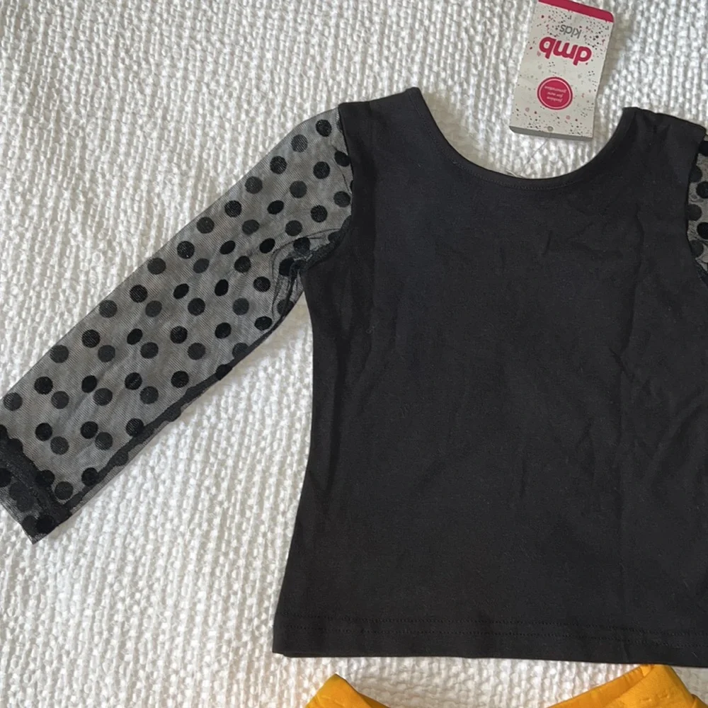 NWT 3T Matching Yellow & Black Adorable Skirt and Shirt Set with Bows and Lace - Picture 2 of 9